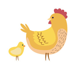 cute hen and chick farm animals