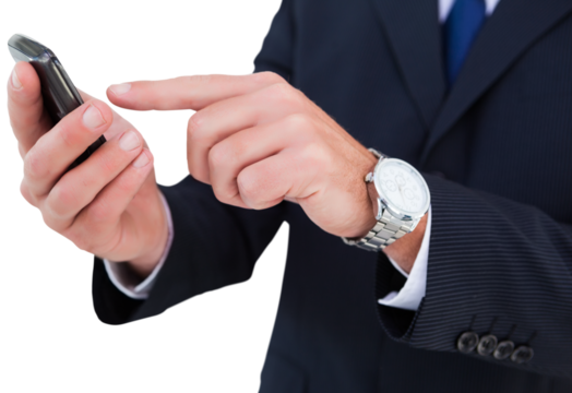 Businessman in glasses using his tablet pc