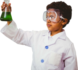 Cute boy holding conical flask