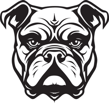 Bulldog dog head isolated on white background, Black and white, line art usable for mascot, shirt, t shirt, icon, logo, label, emblem, tatoo, sign, poster, Vintage, emblem design. Vector illustration