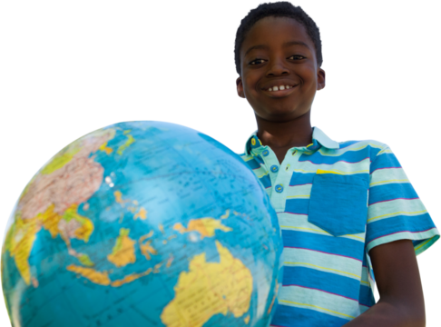 Cute little boy with globe
