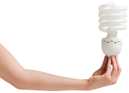 Hand holding energy efficient light bulb
