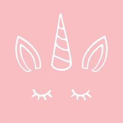 Vector hand drawn doodle sketch unicorn face isolated on pink background