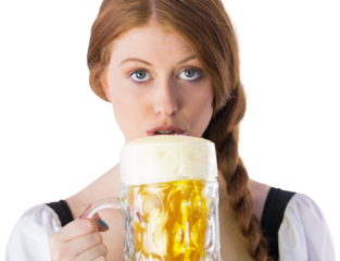 Oktoberfest girl drinking jug of beer