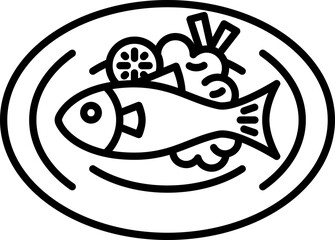 fish on plate icon, line icon style, healthy seafood cooking symbol vector stock.