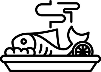 fish on plate icon, line icon style, healthy seafood cooking symbol vector stock.