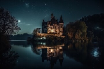 Fototapeta na wymiar night view of the castle made with generative ai