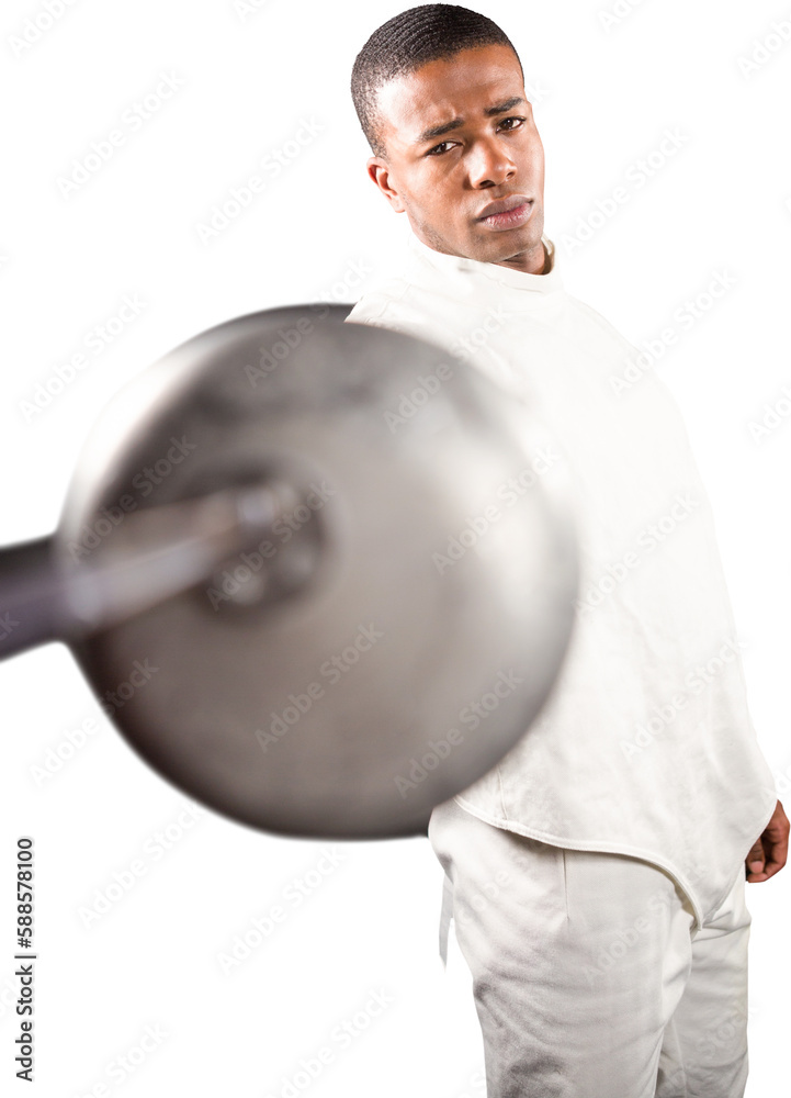 Poster Swordsman practicing with fencing sword