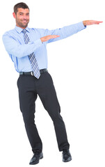 Happy businessman showing with fingers
