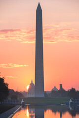 Washington Monument and Capitol Building as seen from Lincoln Memorial during sunrise - Washington...