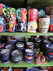 traditional mexican tiles-talavera ceramic pots in Dolores Hidalgo, Mexico