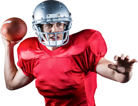 Determined American football player throwing ball - Powered by Adobe