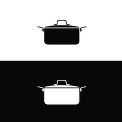 Soup pot silhouette flat vector. Silhouette utensil icon. Set of black and white symbols for kitchen concept. Cookware icon for web.