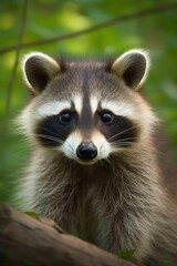 close up of a raccoon, photo of raccoon outdoors in nature