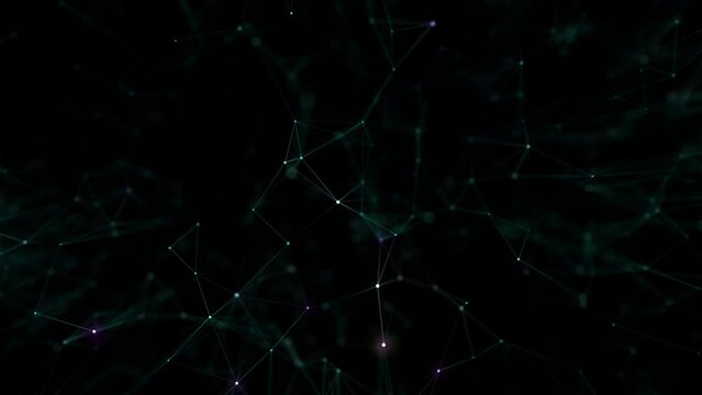 Neural network operation at a slow pace against a dark background. Seamless loop.