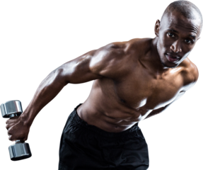 Portrait of muscular man bending while exercising