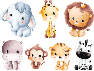 Watercolor illustration set of cute baby animals