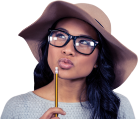 Asian woman holding pencil