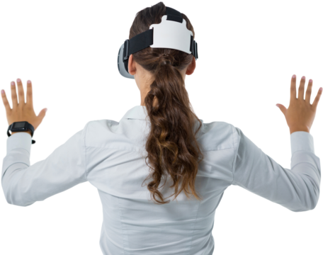 Female executive using virtual reality headset