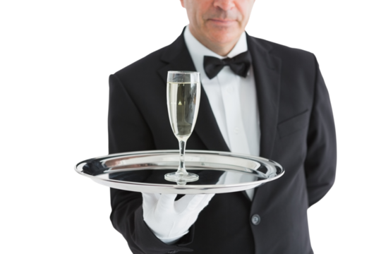 Man in suit serving glass with champagne - Powered by Adobe