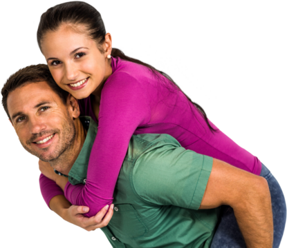 Portrait of man giving piggy back to girlfriend