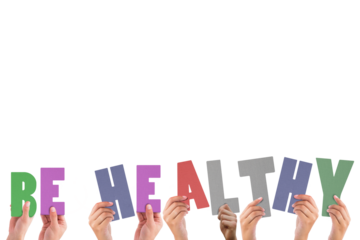 Colorful alphabet spelling be healthy held up by people