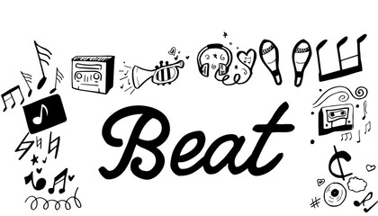 Beat text surrounded by various colorful vector icons