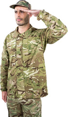 Confident soldier saluting