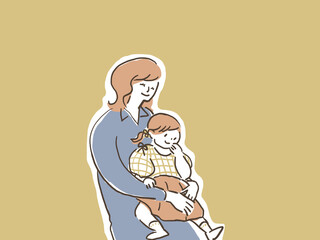 小さいこどもを抱きしめる若い女性、お母さん、母親、（カラー）