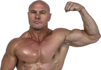 Portrait of muscular man flexing bicep