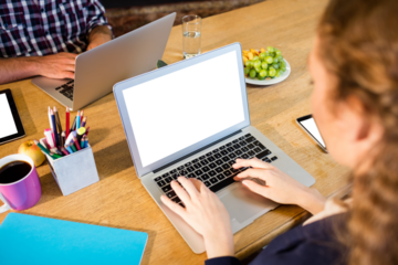 business woman working at computer desk