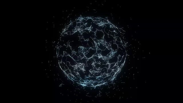 A holographic sphere. A sphere of white short joints flashes against a black background.