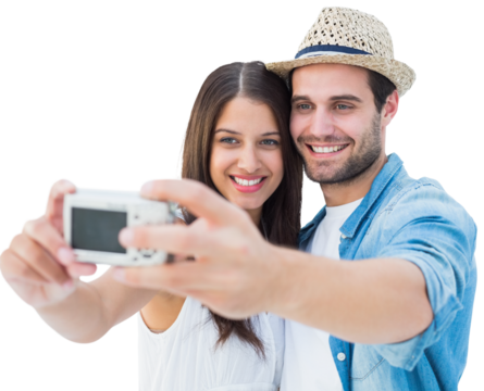 Happy hipster couple taking a selfie