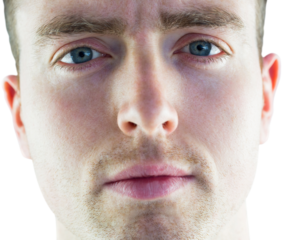 A rugby player looking at the camera