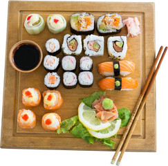 High angle view of japanese food with chopstick