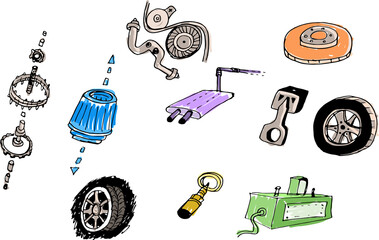 Car parts icon set