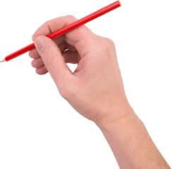Gordijnen Hand with pencil against white background © vectorfusionart