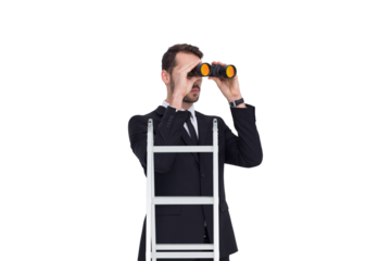 Businessman looking on a ladder