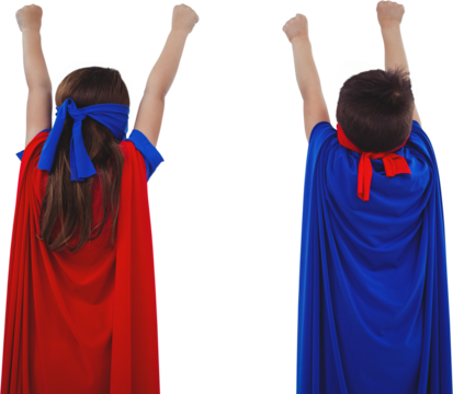 Masked kids pretending to be superheroes - Powered by Adobe