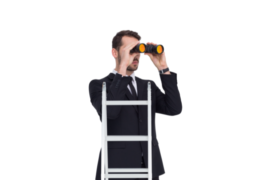Businessman looking on a ladder