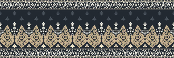Ethnic pattern. Bandana Print. Silk neck scarf or kerchief. Design for Saree, Patola, Sari, Dupatta, textile. Tile patterns. Aztec style. Floral vintage. Bohemian Indian motif style. Clothing. Vector.
