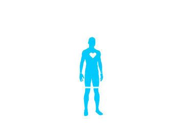 Graphic image of blue man with heart shape
