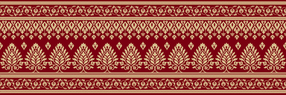 Ethnic pattern. Bandana Print. Silk neck scarf or kerchief. Design for Saree, Patola, Sari, Dupatta, textile. Tile patterns. Aztec style. Floral vintage. Bohemian Indian motif style. Clothing. Vector.