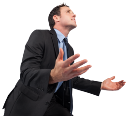 Businessman posing with arms out