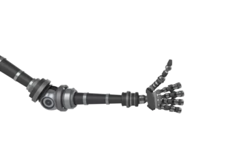 Schilderijen op glas Digital image of robotic hand with hand gesture © vectorfusionart