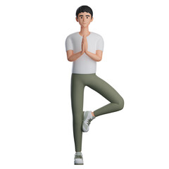 Fototapeta premium 3D Male Character Show Namaste Hand Gesture and lift right leg