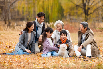 Happy Chinse family enjoying outdoor time