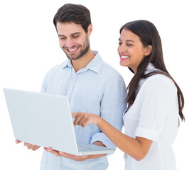 Attractive young couple holding their laptop
