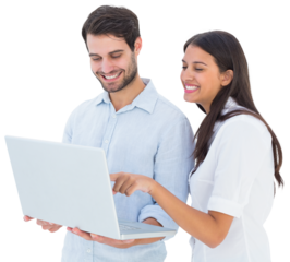 Attractive young couple holding their laptop