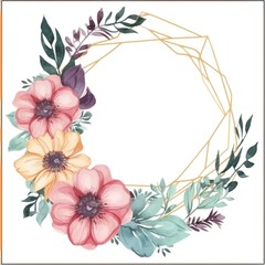 Obraz na płótnie Canvas Modern floral frame with watercolor style, AI generated